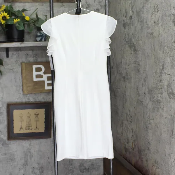 NWT Shelby & Palmer Womens Chiffon Sleeve Knit Ruched Front Dress White 6 - Image 2