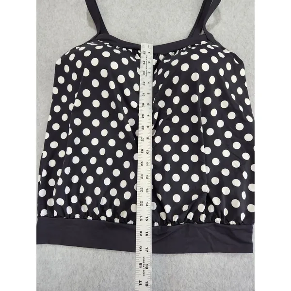 Lands End Wire Free Swim Top Size 12 D‎ Swimsuit Black w/ White Polka Dots - Image 4