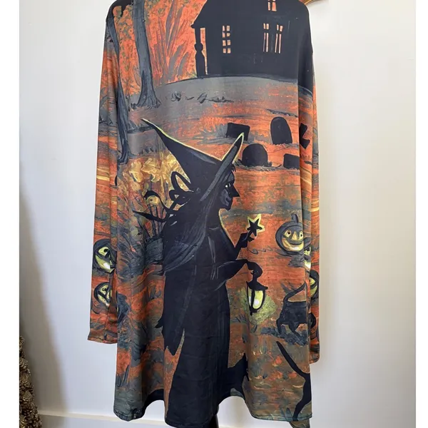 Halloween Witch Woman Cardigan Open Front Pumpkin Cats Fall Costume‎ L - Image 2