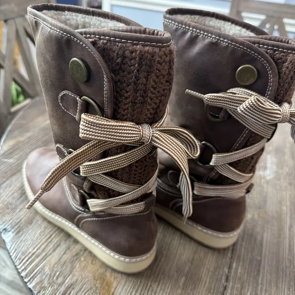 White Mountain Tivia Brown Boots Mid-calf Faux Fur Lining W23519 Women's 8 bow - Image 4