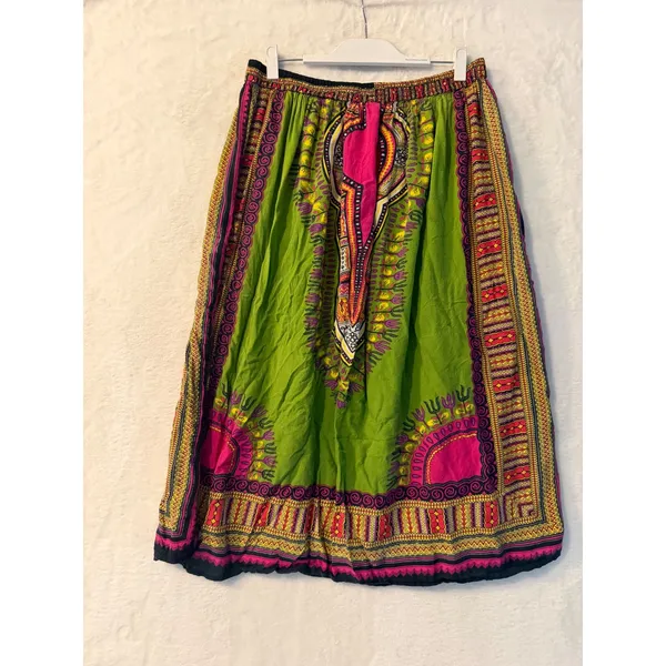 Ana & Rose Dashiki‎ Print Midi Skirt Womens One Size Plus Green Pink Boho Rayon - Image 3