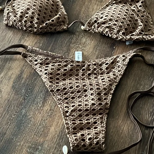 Brown Crochet Bikini Set Size M - Image 2