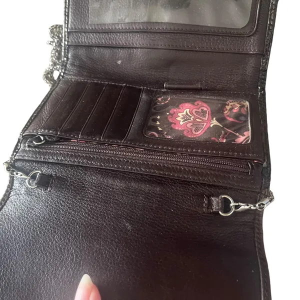 Brighton Vintage Y2k Crocodile Embossed Leather Clutch Wallet‎ W Chain - Image 9