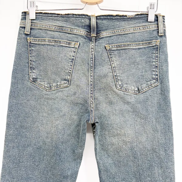 Motel Denim Womens Blue Distressed Raw Waist Low Rise Y2K Flare Jeans Size 31/S - Image 8