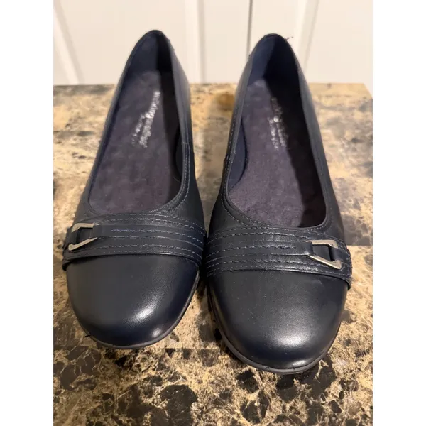 Walking Cradles Navy Blue Leather Buckle Detail Ballet‎ Flats 9.5W - Image 2