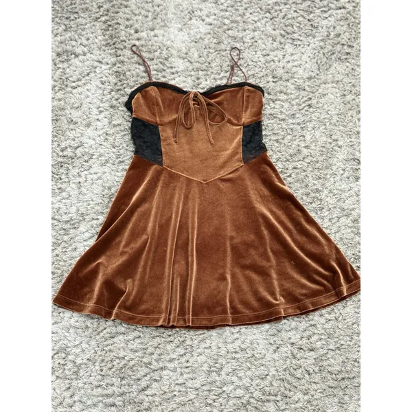 Urban Outfitters Brown Velvet Lace Corset Sleep Dress Fairycore Whimsigoth S - Image 3