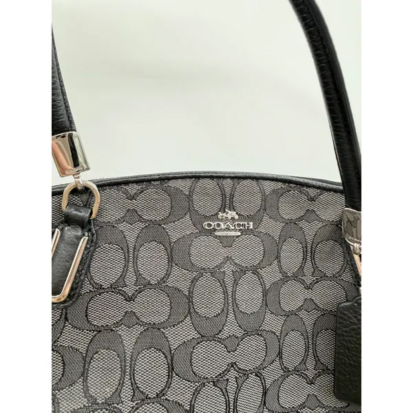 Coach Kelsey Satchel‎ Crossbody Bag Black Signature Canvas Shoulder Purse - Image 9