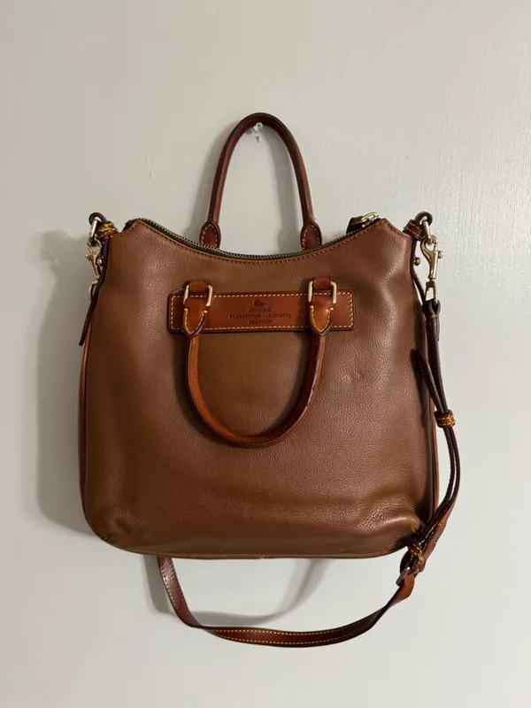 Dooney & Bourke Florentine Vacchetta Leather Crossbody Satchel in Caramel Brown - Image 2