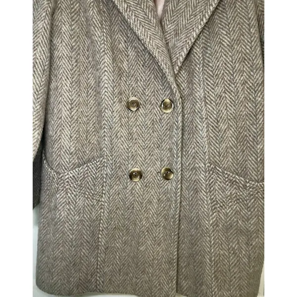 Vintage 70s Wool Herringbone Coat Jacket Chevron Tweed ILGWU Union Made USA M - Image 2