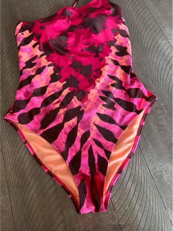 Aerie One Shoulder One Piece Swimsuit in Neon Peach & Pink Women’s Small - Image 3