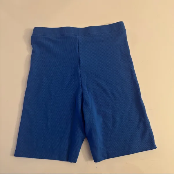 White Fox Boutique Blue Ribbed Biker Shorts Puffy Logo - Image 4
