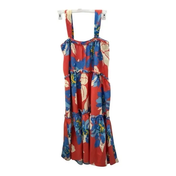 Free People Moonshine Tiered Midi Vibrant Coral Floral Sundress - Image 4