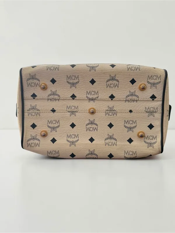 MCM Vintage Visetos Boston Satchel Ivory Black Monogram Top Handle Bag - Image 6
