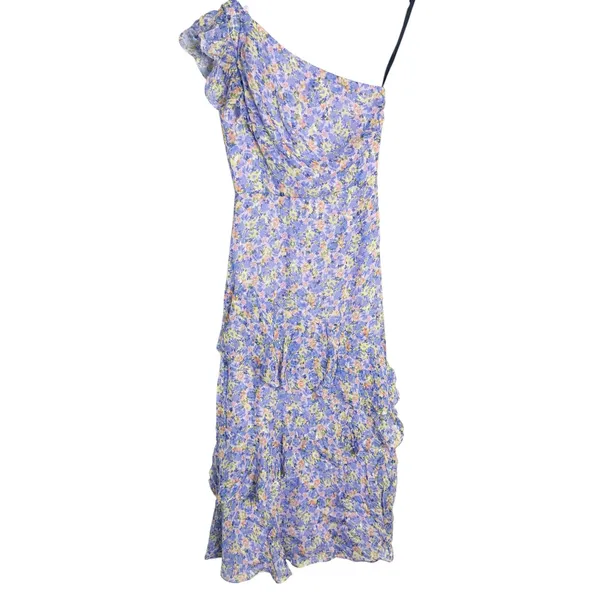 Shoshanna Lavender Purple Priya Floral Print One Shoulder Midi Cocktail Dress 0 - Image 2