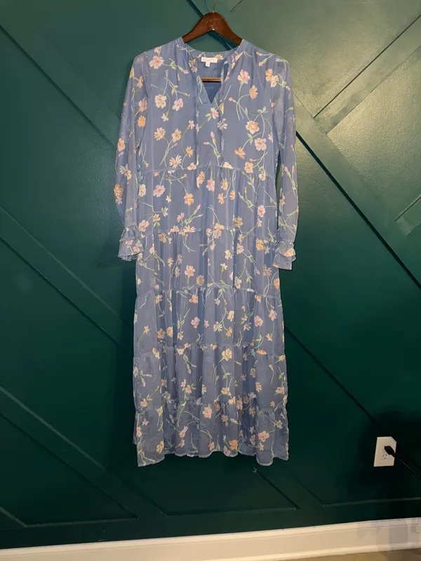 Patrons of Peace Dusty Blue Floral Tie-Front Maxi Dress - Image 2