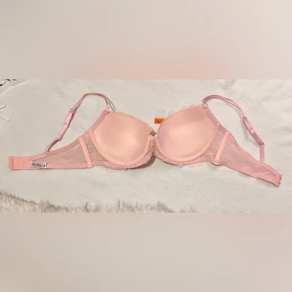 Marilyn Monroe 36C Pink Soft Coral Push Up Bra Lace Overlay Convertible - Image 5