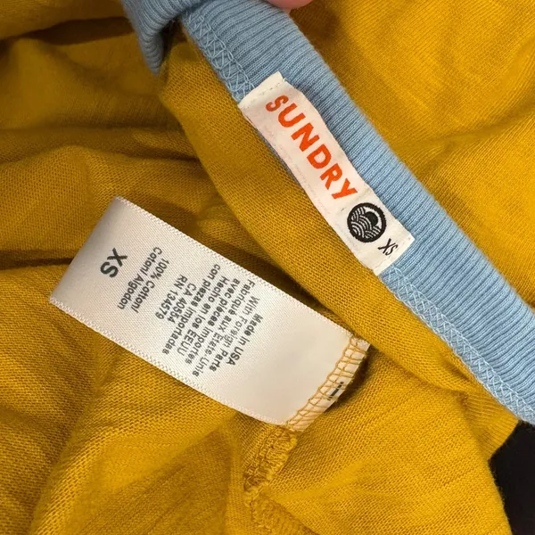 Sundry Rugby Slub Midi Dress Mustard Yellow Blue Varsity Graphic Retro‎ Sport XS - Image 9