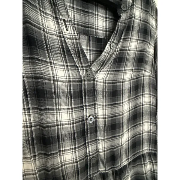 Abercrombie & Fitch Black White Plaid Peplum Button Front Top M - Image 5