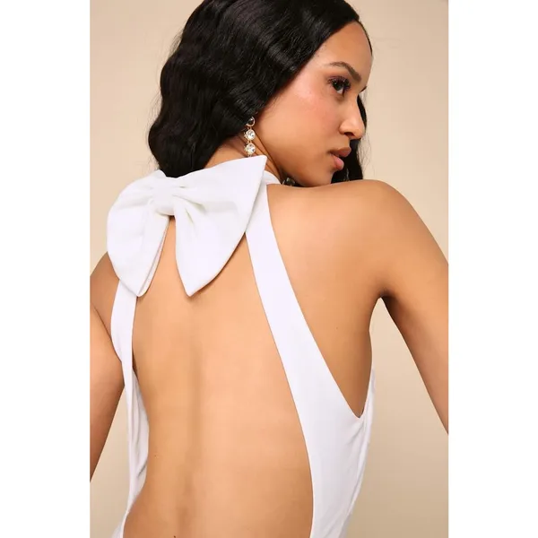 NWT Lulus Striking Elegance White Cutout Backless Halter Jumpsuit Elegant Sz S - Image 9