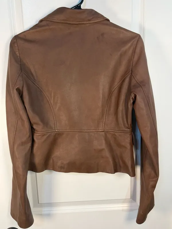 John Carlisle Women's Brown Leather Blazer Jacket Size S - Image 4