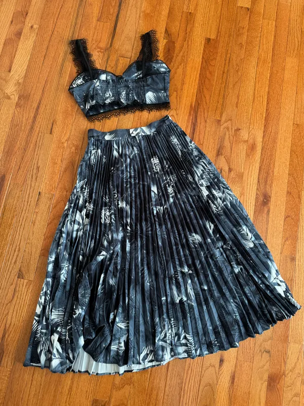 Navy blue floral two piece set Black - Image 5