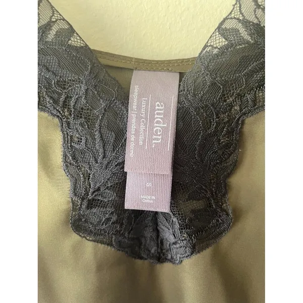 Auden Sz S Lace Trim Satin Pajama Tank Top Olive Green Pullover Cami - Image 4