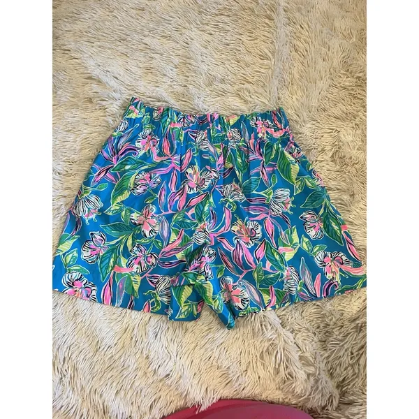Lilly Pulitzer EUC Stretchy Waist Shorts Sz S Blue Green Pink - Image 6