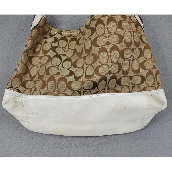 Coach Shoulder Bag Brown White Signature C Jacquard Leather 2156 Hobo Y2K - Image 11