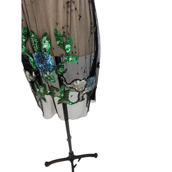Free People Sequined Elephant Sheer Mesh Mini Dress Black‎ Embellished Size 2 - Image 8