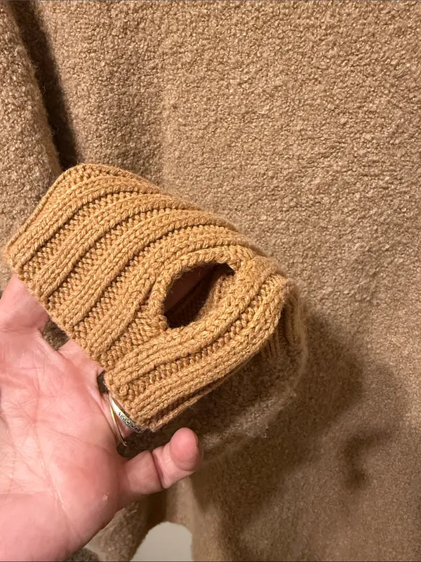 Offline by aerie XS oversized Cozy Turtleneck Bouclé Sweater in Camel - Image 3