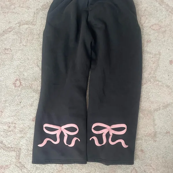 Edikted Black Pants with Pink Bow Details - Image 2