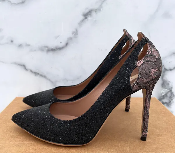 Valentino lace and caviar crystal pumps heels size IT 38.5 US 8.5 - Image 6