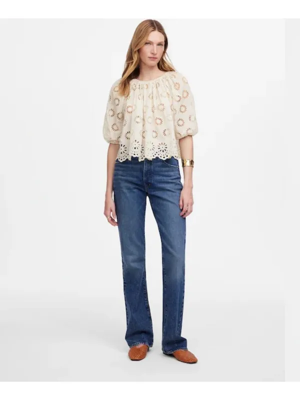 NWT Madewell Embroidered Shirred Puff-Sleeve Top - Size: Small - Image 14