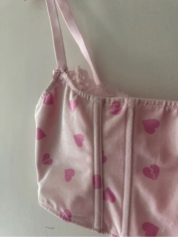SKIMS Velvet Lace Cropped‎ Corset Cherry Blossom Heart Breaker - Image 3