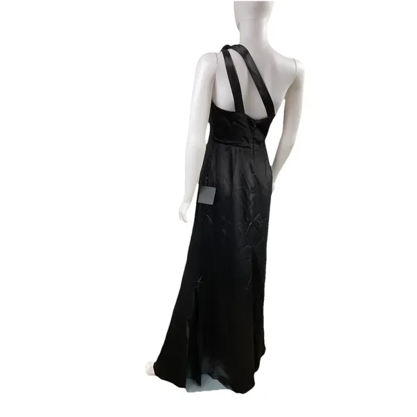 Lulus Black Satin One-Shoulder Open‎ Back Formal Maxi Dress Size Small - Image 5