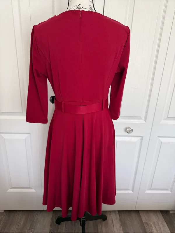 ChicMe Burgundy Belted Midi Dress with Front Zip Detail - Image 8