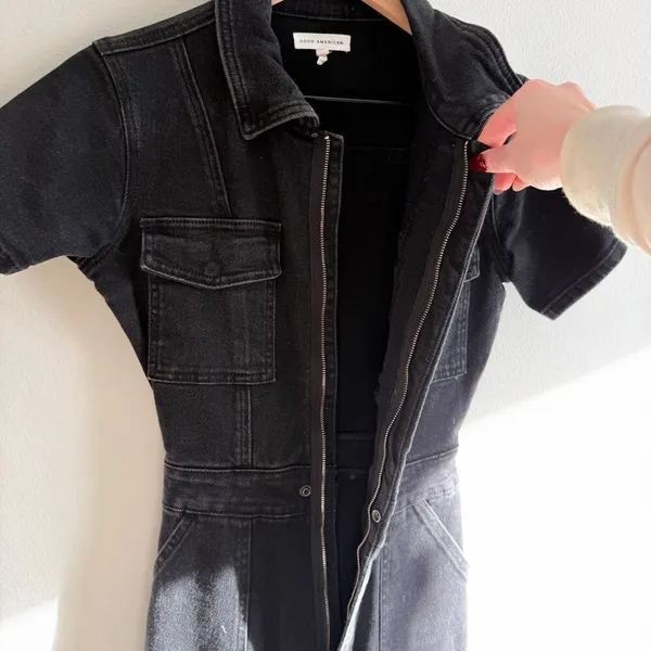 Good American Short Sleeve Denim Jumpsuit Size 0 - Image 5