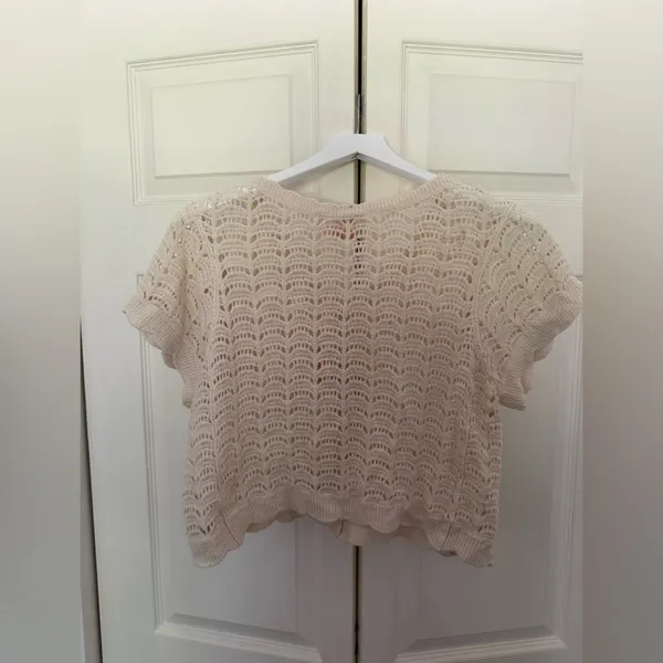 NWT Good Luck Gem Cream Crochet Knit Sweater Cardigan Short Sleeve Size Large - Image 7