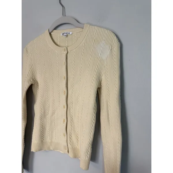 REFORMATION Natalie Cable Stich Cardigan Sweater In Lemon Icing XS NEW READ - Image 16