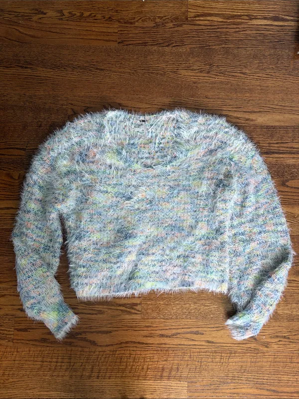 Free People Balloon Sleeve Fuzzy Gelato Pullover Sweater Pastel Size S - Image 2