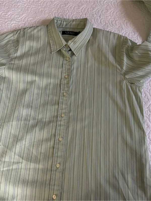 Ralph Lauren Light Green Striped Button Down Shirt Size Large - Image 9