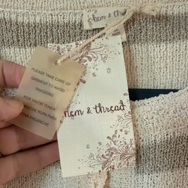 Hem & Thread Cream and Taupe Striped Button Cardigan - Image 2