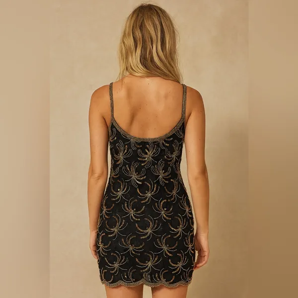 Vintage Morningside Designer Collection sleeveless Sequin Mini dress Black Gold - Image 2