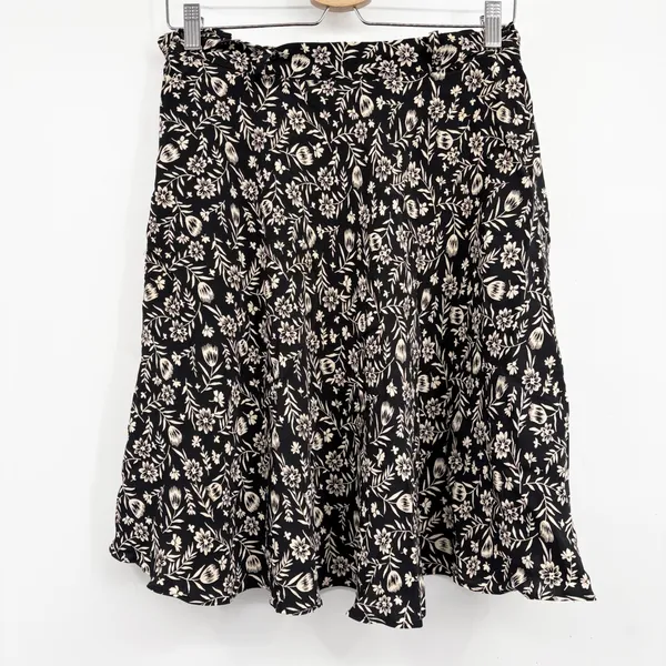 Ralph Lauren Womens Black Floral Rayon Cottagecore A-Line Wrap Midi Skirt 12 - Image 7