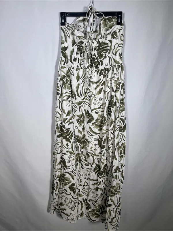 1. State Womens Green White Floral Linen Maxi Halter Dress Small - Image 3