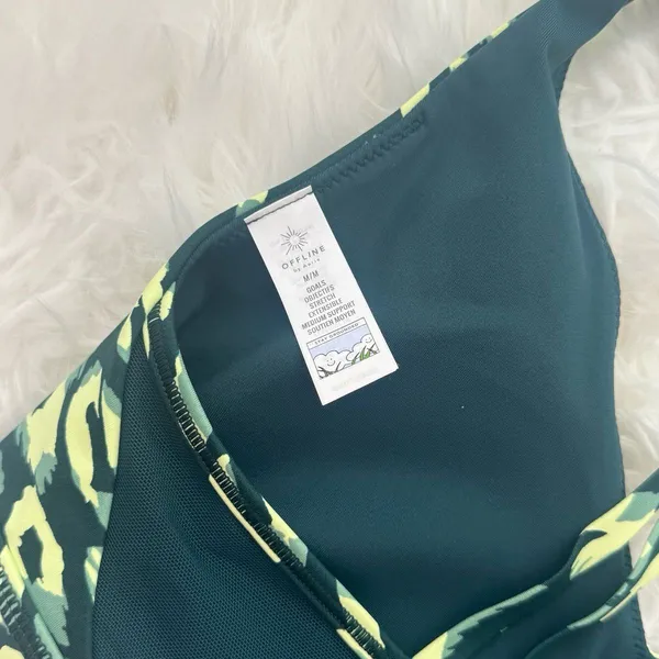 Offline By Aerie Goals Plunge Sports Bra Green Leopard Medium - Image 6