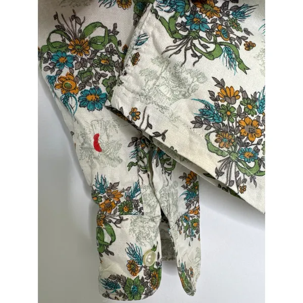 Vintage 60's Shirtmaker green Floral Cotton Blouse Peter Pan Collar USA Small - Image 11