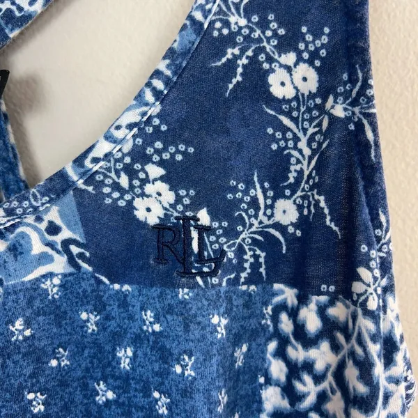 Lauren Ralph Lauren Midi Dress Small Blue‎ Floral Side Slits Sleeveless - Image 2