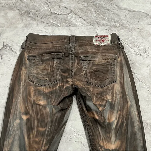 True Religion‎ Casey Straight Marble Brown Acid Wash Jeans Size 26 - Image 3