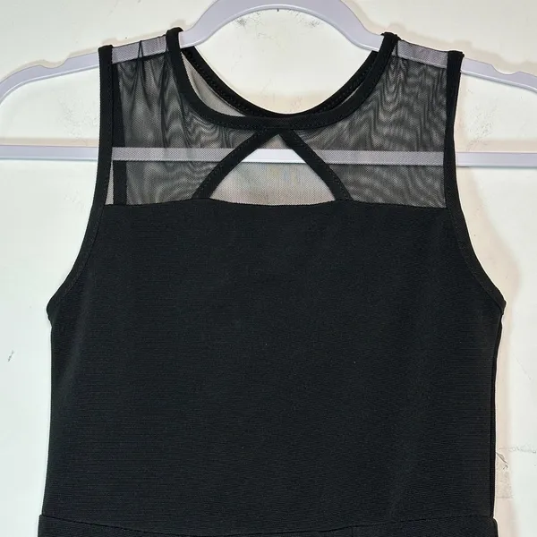 AQUA Black Sleeveless Mesh Yoke Cutout Fit and Flare Skater Dress‎ Large USA - Image 5